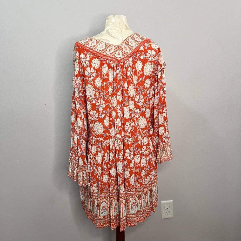 Free People Women Size Large Moonlight Dance Red Coral Orange Tunic - Picture 6 of 7